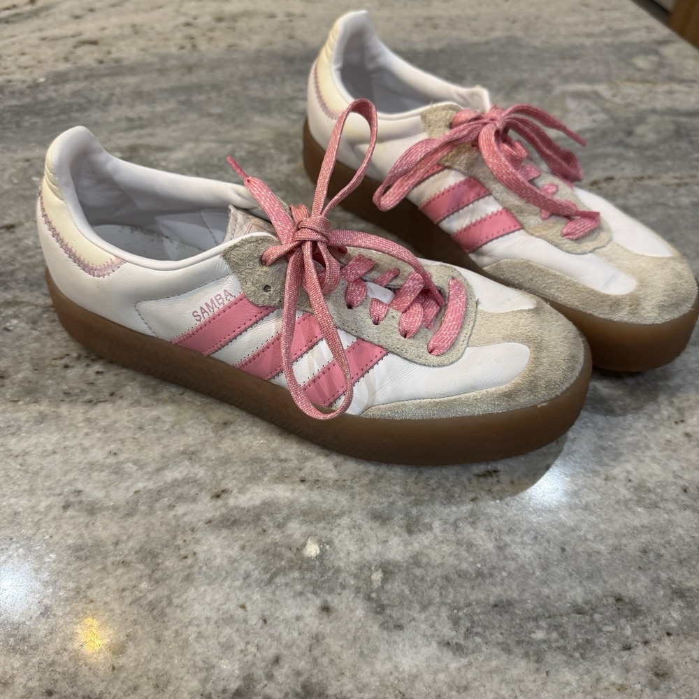 Adidas Samba White Pink Gum Casual Sneakers IE9109 Retro Lace Up Low Top Sz 9 - Picture 1 of 8